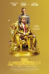 The Apprentice movie poster: Jeremy Strong stands behind Sebastian Stan (as Donald Trump) sitting on a gold throne
