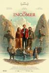 The Incomer movie poster: Two men and a woman stand on rocks with cliffs in the background, dressed in varied attire