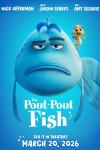 The Pout-Pout Fish movie poster: Mr. Fish glumly looks ahead, with a small leafy seadragon swimming next to him