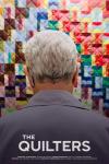 The Quilters movie poster: the head and shoulders of a man with grey hair looks at a colorful quilt