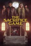 The Sacrifice Game movie poster: 3 men and 1 woman stand under a full white moon atop the front door entrance to a boarding school with three young women center standing in open doorway