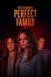 The Seemingly Perfect Family movie poster: Three serious people in front of a red backdrop.
