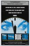 The Thin Blue Line film poster: Eyes are shown in close-up on a clock face with a silhouette figure running