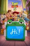 Toy Story 5 movie poster: Woody, Buzz Lightyear, Jessie, and the other toys stand behind the Lily Pad, looking alarmed