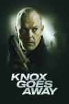 Knox Goes Away Movie Poster: Knox (Michael Keaton) wears dark glasses while trees and clouds are visible behind him