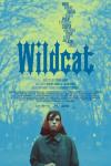 Wildcat Movie Poster: Flannery O'Connor (Maya Hawke), wearing glasses and a headscarf, walks through a blue-tinted woods