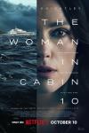 The Woman in Cabin 10 movie poster: A luxury boat on the sea next to a close-up of the right side of Keira Knightley's face