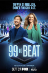 99 to Beat TV show poster: Ken Jeong in blue and Erin Andrews in green stand together.