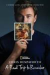 A Road Trip to Remember TV show poster: a middle-aged White actor, Chris Hemsworth, holds a photo of himself as a child with his father