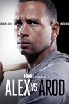 Alex vs ARod TV show poster: Alex Rodriguez in grey shirt holding bat.