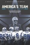 Poster art for America's Team: The Gambler and His Cowboys with Jerry Jones and four jersey-clad football players against a star-shaped backdrop.