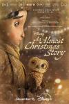An Almost Christmas Story TV: Side profile of white girl with black hair wearing a scarf, she holds a little brown owl. BG of blurred Christmas lights