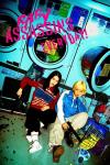 Baby Assassins Everyday! TV poster: In a grunge-style poster, Chisato (Left) and Mahiro (Right) sit against machines in a laundromat, holding guns.