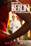 Berlin and the Woman with the Ermine: Man in white suit stands confidently, seen through the opening of a woman's arm cocked on her hip.