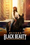 Beyond Black Beauty TV: Black teen in cowboy gear sits poised on a black horse. Background city scapes and a blurred, fast moving bus.