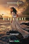 Black Cake TV show poster: A teenage black girl stands on a rock in the ocean at sunset wearing a formal dress.