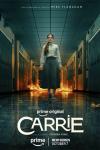 Poster for Carrie shows the main character, a teen girl, walking in a school hallway, surrounded by flames.