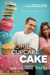 Cookie Cupcake Cake TV Show Poster: Hosts Buddy Valastro and Samantha Seneviratne stand next to a tower of cookies, cupcakes, and cakes