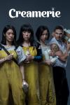 Creamerie TV: JJ Fong, Perlina Lau, and Ally Xue hold milk bottles while wearing yellow smocks. Jay Ryan stands behind.
