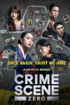 Crime Scene Zero poster: A composite of the veteran cast over chalk murder scene drawing of victim