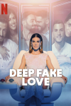 Deep Fake Love poster: Host Raquel Sánchez Silva sits in chair with pictures of couples in background.