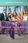 Denise Richards & Her Wild Things poster: Image of Richards and family behind beach vollyball net. 