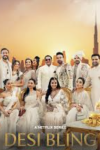 Desi Bling TV show poster: Cast in white attire against Dubai skyline.