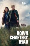 Down Cemetery Road TV show poster: Ruth Wilson and Emma Thompson stand in a field. There is a wooden “Keep Out” sign behind them.