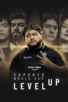 Esports World Cup: Level Up TV show poster: Image of San Mateo, California gamer Soka in front with images of other gamers' faces behind him.