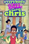 Everybody Still Hates Chris TV Poster: Chris shrugs in the foreground while his family is on the stoop behind him.