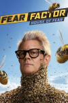 Fear Factor: House of Fear TV show poster: Closeup of Johnny Knoxville with his shoulders and neck covered in bees. 