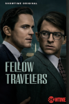Fellow Travelers TV show poster: Side profile of Matt Bomber standing closely behind Jonathan Bailey glancing back at him.