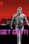 Get Gotti TV show poster: John Gotti image in black in white against red NYC skyline. 