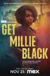 Get Millie Black TV Poster: Tamara Lawrence stands between two pictures of Jamaica. She has a gun holstered on her hip.