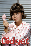 Gidget poster: Sally Field as Gidget with a pink phone, wearing a polka dot pajama looking puzzled.