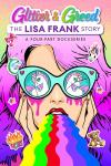 Glitter and Greed: The Lisa Frank Story TV show poster: a pink-haired cartoon woman with a wavy rainbow coming out of her mouth.