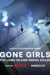 Gone Girls: The Long Island Serial Killer TV show poster: grayed-out beach with silhouette of woman superimposed over it. f 