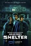 Harlan Coben's Shelter TV show poster: three teenagers stand in front of a creepy old house
