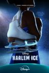 Harlem Ice TV show poster: A pair of white figure skating shoes hang from the back of a poised black girl whose face is in the shadow.