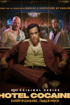 Hotel Cocaine poster: Composite of Danny Pino sitting in front of composites of Michael Chiklis and Yul Vazquez.