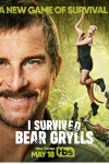I Survived Bear Grylls TV show poster: Bear Grylls' face against green backdrop with someone holding on to a rope. 