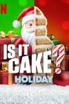 Is It Cake? Holiday TV Show poster: a sculpture of Santa Claus but half is made of cake layers
