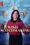 Jewish Matchmaking TV show poster: Eleeza Ben Shalom in red and black standing against blue backdrop with Star of David and client faces.