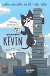 Kevin TV show poster: the titular cat character blown up to King Kong size, climbing up a skyscraper and holding a takeout coffee