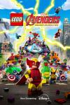 Lego Marvel Avengers Mission Demolition TV show poster: Dennis poses in superhero mask and cape with a side smile in front of pile of Lego