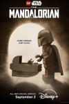 Lego Star Wars: The Mandalorian TV show poster Mandalorian and Grogu in dimly lit scene.