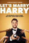 Let's Marry Harry poster: Harry Jowsey in tuxedo holding ring box, surrounded by hands on orange background.