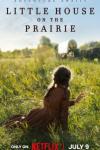 Little House on the Prairie TV show poster: Laura Ingalls is shown from the back, sitting on a big green field under a blue sky