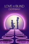 Love Is Blind: Germany TV show poster: Sillouette of a proposal against purple backdrop.