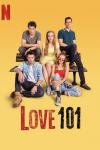 Love 101 TV show poster: featuring the teen cast sitting on a bench in front of a yellow background